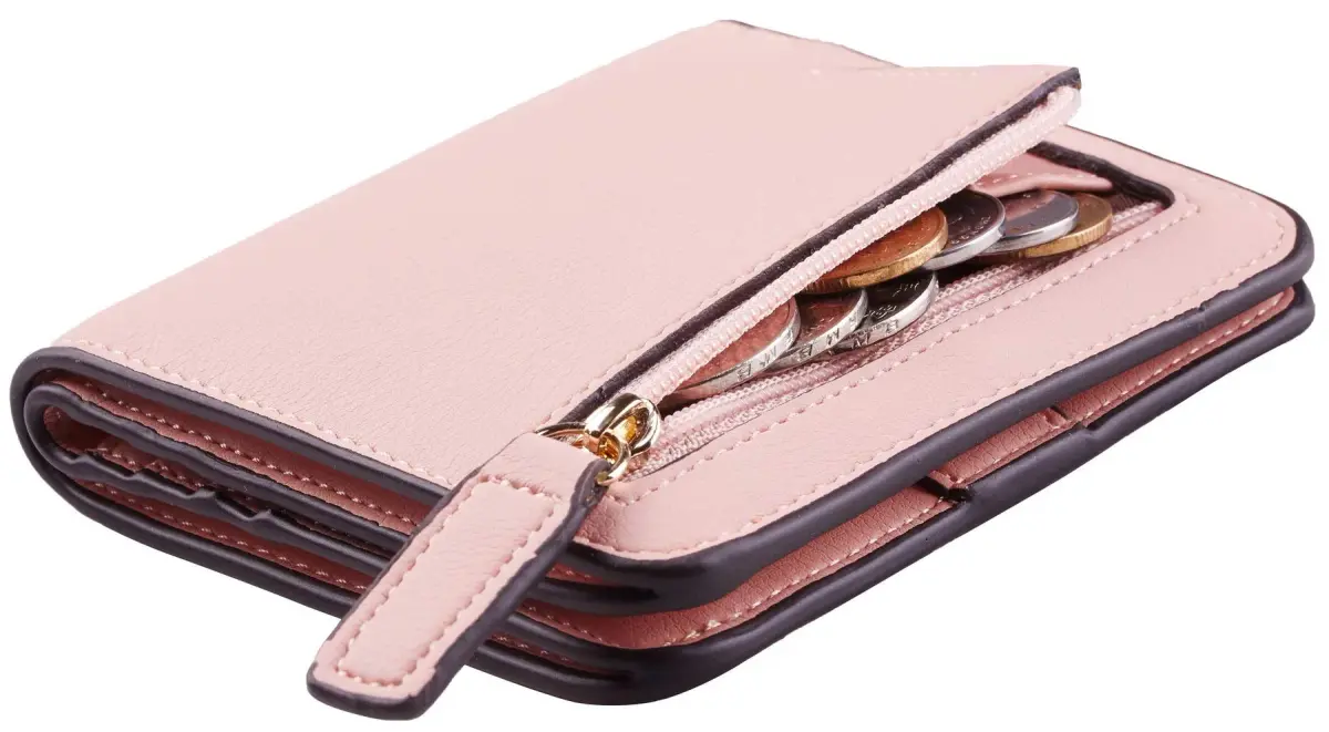 Toughergun Women's Slim Light Pink Leather Wallet with RFID Protection, Compact Bifold Mini Purse - main product image