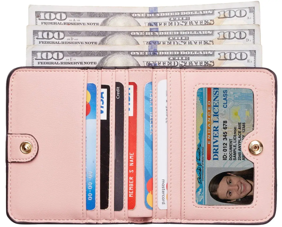 Toughergun Women's Slim Light Pink Leather Wallet with RFID Protection, Compact Bifold Mini Purse - view 2