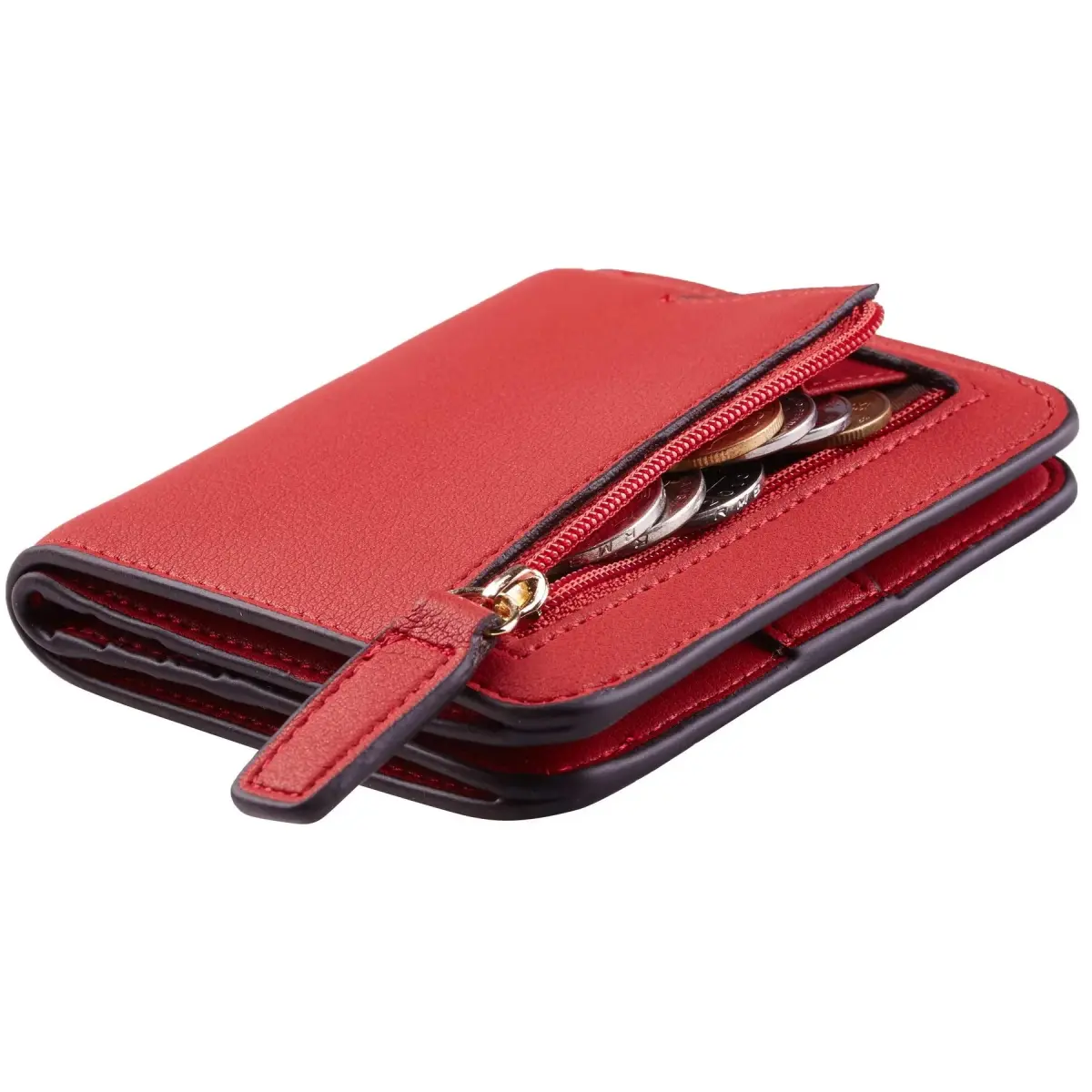 Toughergun Women's Slim Leather Bifold Wallet - 10 ReNapa Red Classic, RFID Protection, Compact Mini Purse - main product image