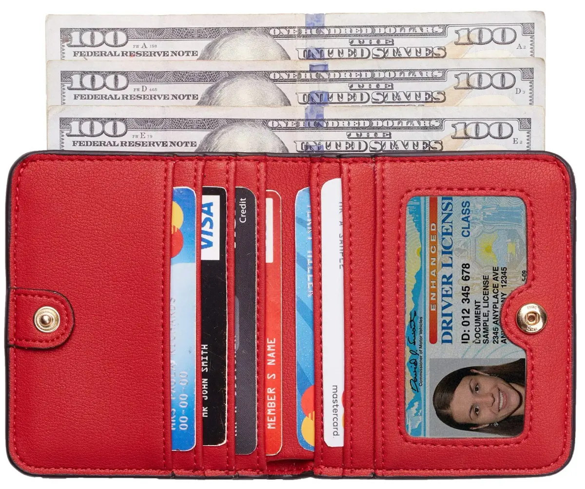 Toughergun Women's Slim Leather Bifold Wallet - 10 ReNapa Red Classic, RFID Protection, Compact Mini Purse - view 2