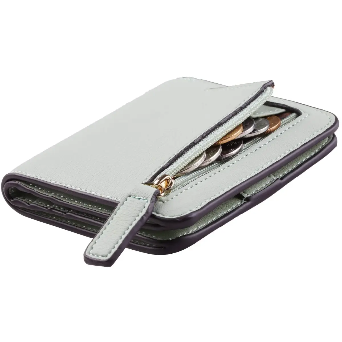 Toughergun Women's Slim Leather Wallet - 05 ReNapa Green Light, RFID Protection, Compact Bifold Mini Purse - main product image
