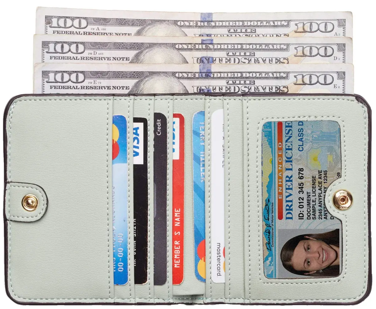 Toughergun Women's Slim Leather Wallet - 05 ReNapa Green Light, RFID Protection, Compact Bifold Mini Purse - view 2