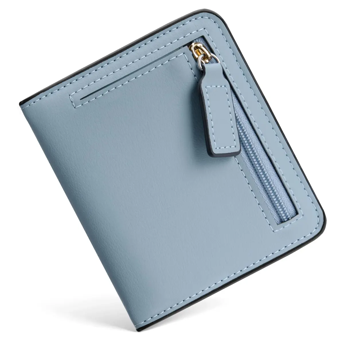 Toughergun Women's Blue Slim Leather Wallet with RFID Protection, Compact Bifold Mini Purse - main product image