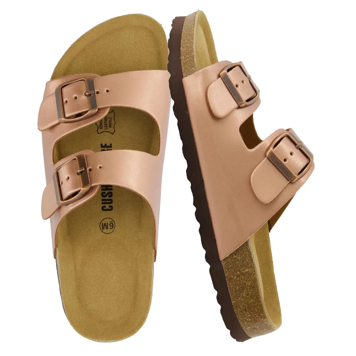 CUSHIONAIRE Lane Cork Slide Women's Sandals, Comfortable Sandals for Women, Gold (Rose) 8.5 | Soft Cork Footbed & Water-Resistant - main product image
