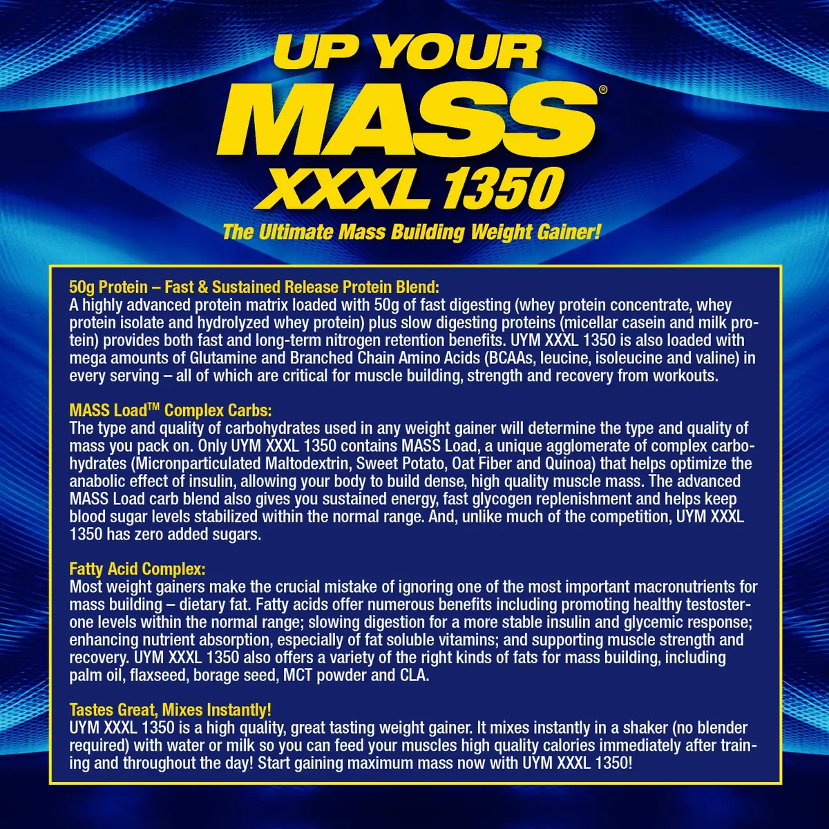 Maximum Human Performance UYM XXXL 1350g | Muscle Mass Builder with 50g Protein & 11g BCAAs (70-120 chars) - view 6