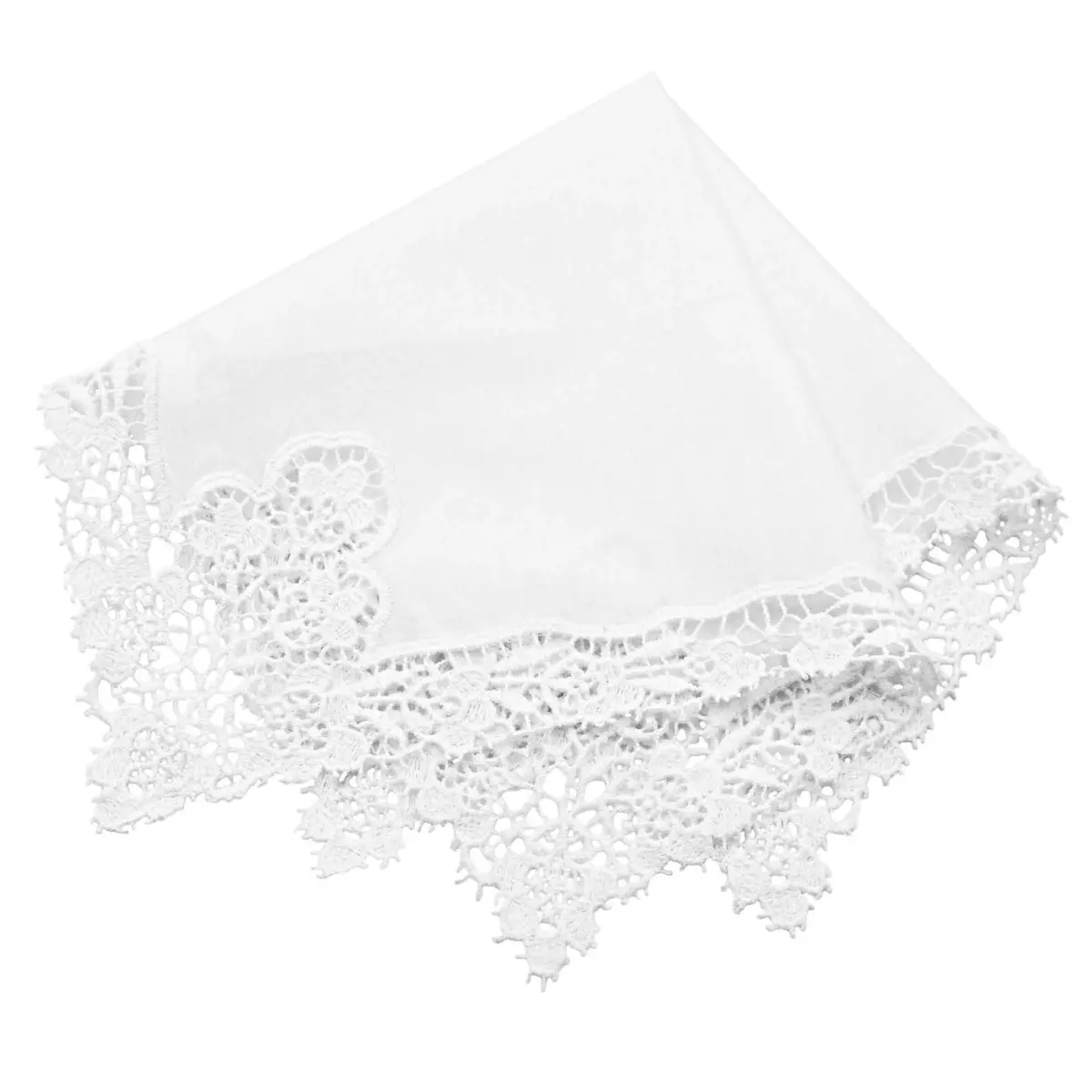 Milesky White Wedding Handkerchief Pure Cotton with Crochet Lace | 30x30cm (11.5x11.5") - main product image