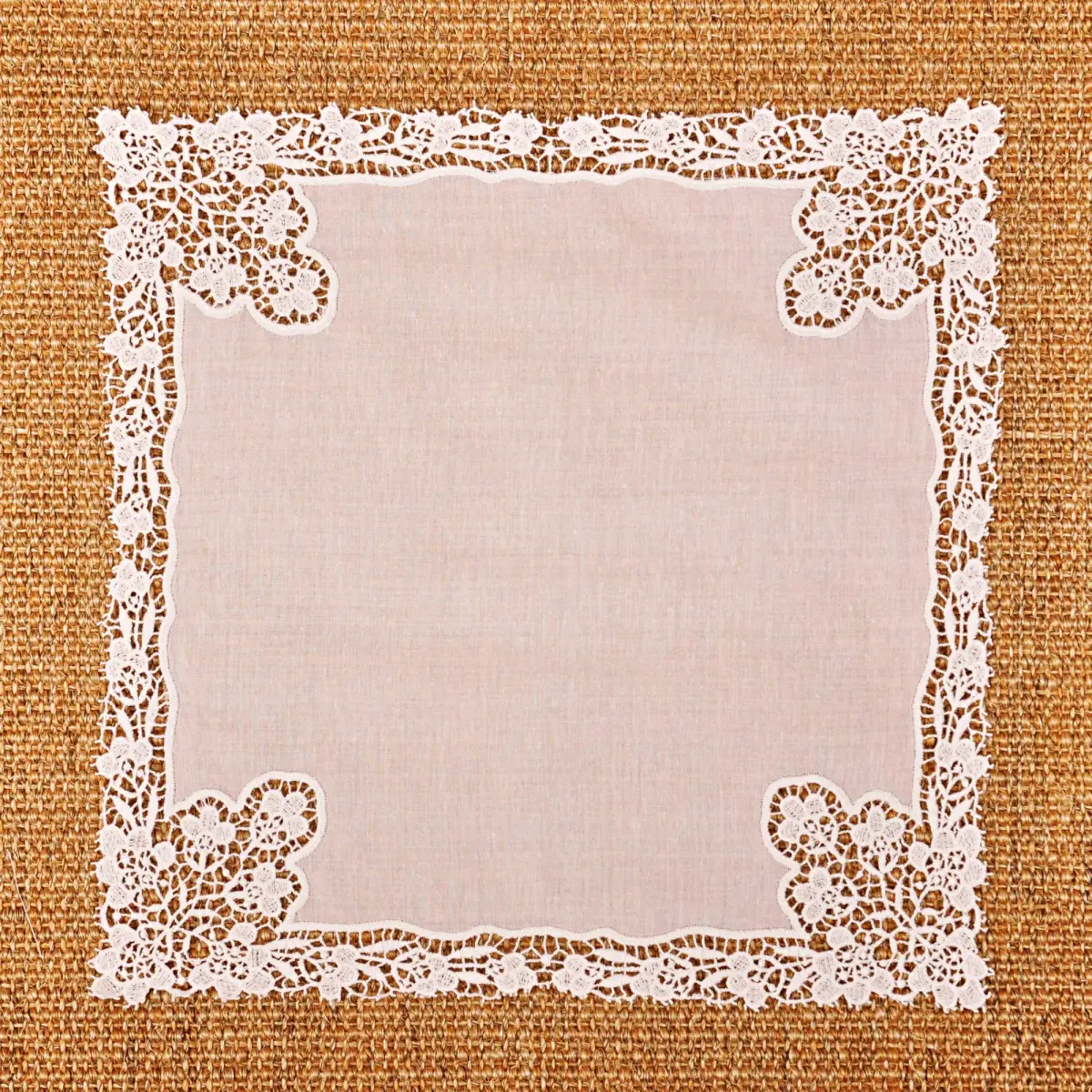 Milesky White Wedding Handkerchief Pure Cotton with Crochet Lace | 30x30cm (11.5x11.5") - view 6
