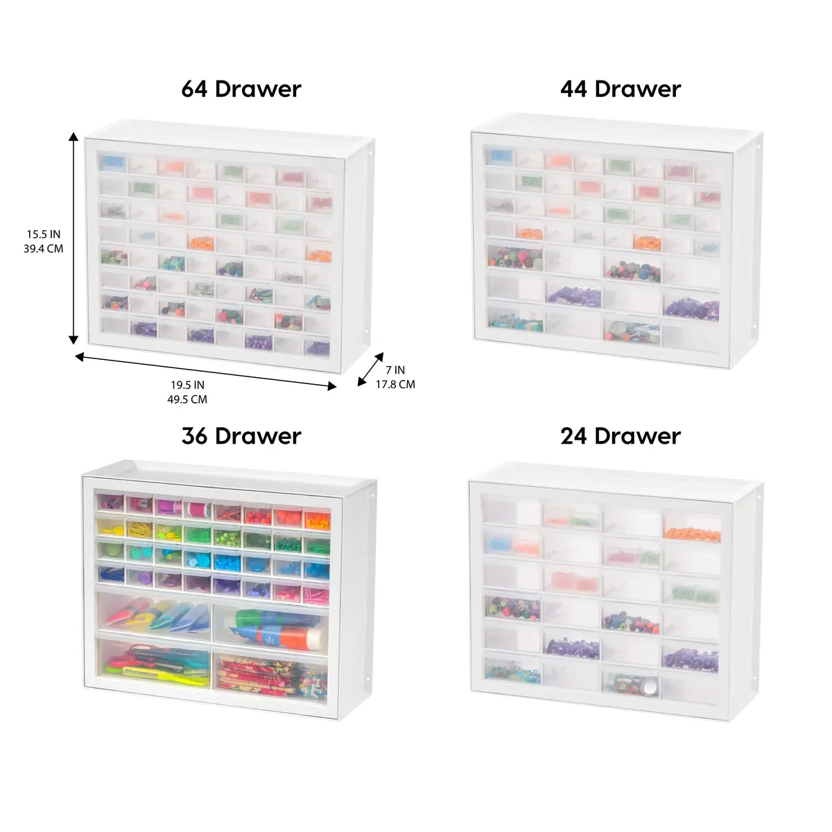 IRIS USA 64-Drawer Screw Organizer | Durable Plastic Hardware Storage in USA (7" L x 19.5" W x 15.5" H) - view 8