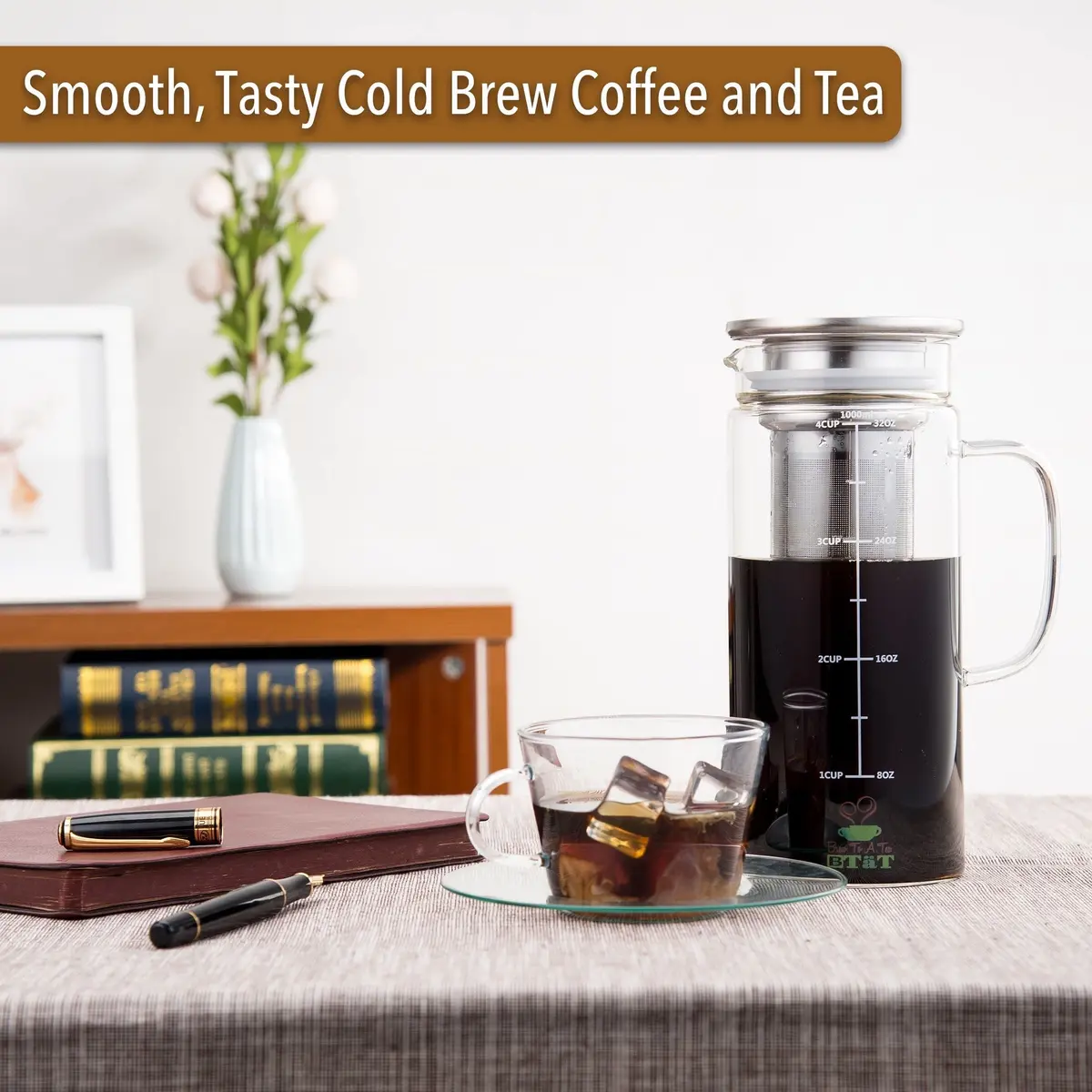 Brew To A Tea Cold Brew Coffee Maker, 32 oz | Airtight, Stainless Steel Mesh, Borosilicate Glass - view 6
