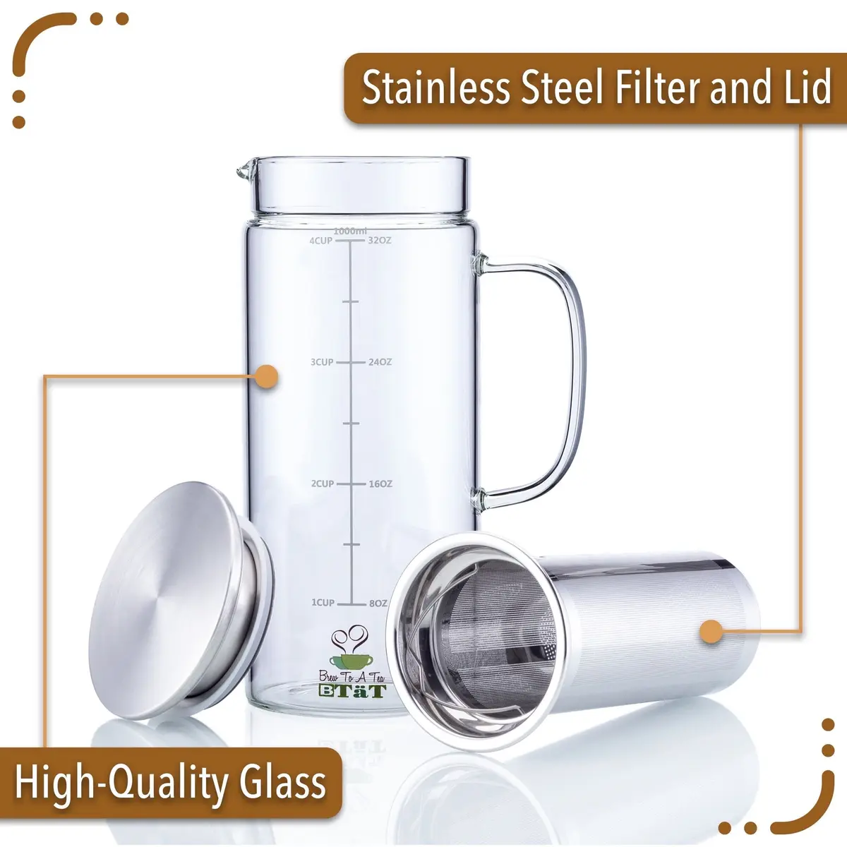 Brew To A Tea Cold Brew Coffee Maker, 32 oz | Airtight, Stainless Steel Mesh, Borosilicate Glass - view 3