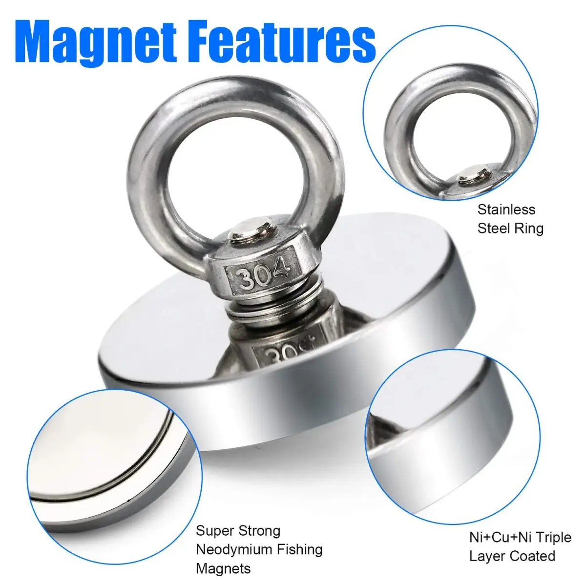 DIYMAG Fishing Magnet 90mm (3.55") 453kg (1000LBS) Pull Force with Countersunk Hole | Heavy Duty Neodymium Retrieval Magnet - view 4