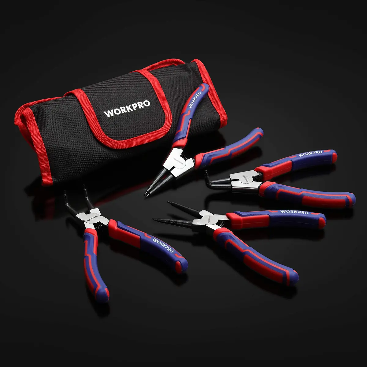 WORKPRO 4-Piece 7-Inch Snap Ring Pliers Set with Pouch | CR-V Steel, 0.07" Tips, 0.9"-1.77" Capacity - view 5