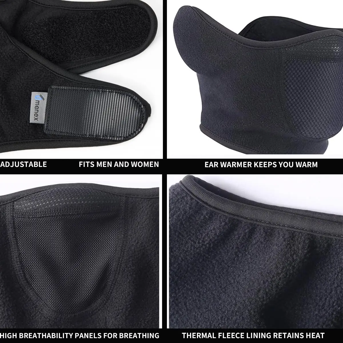 Omenex Balaclava Half Face Mask Adjustable Fastener Windproof for Ski | Thermal fleece, wind-resistant, breathable, unisex - view 4