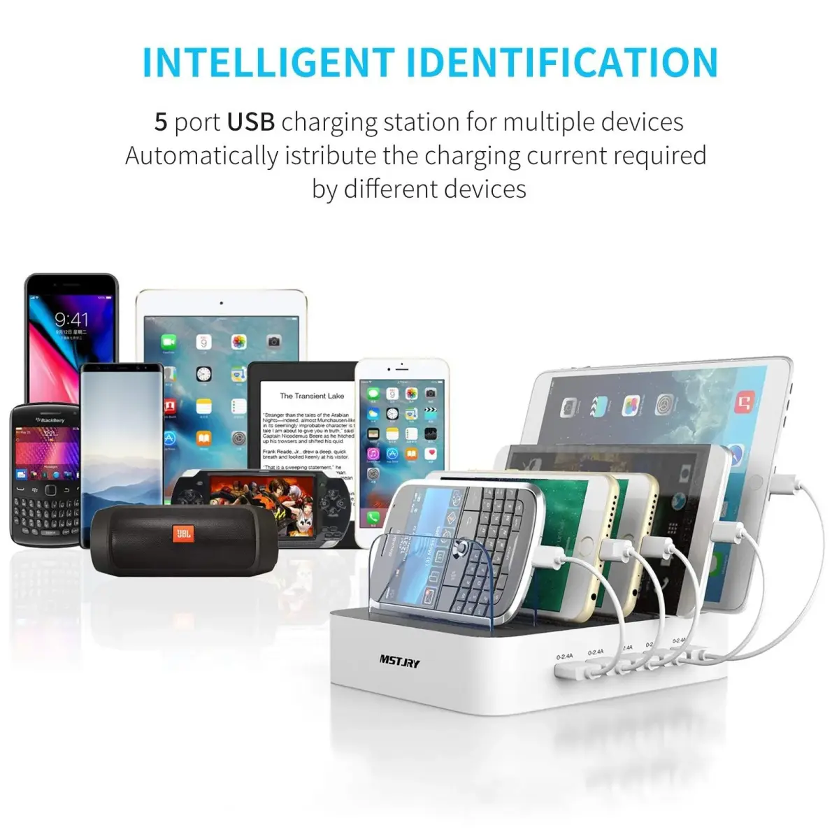 MSTJRY 5-Port USB-A Charging Station with 7 Cables | Charges 5 Devices Simultaneously, Organizes Cables - view 4
