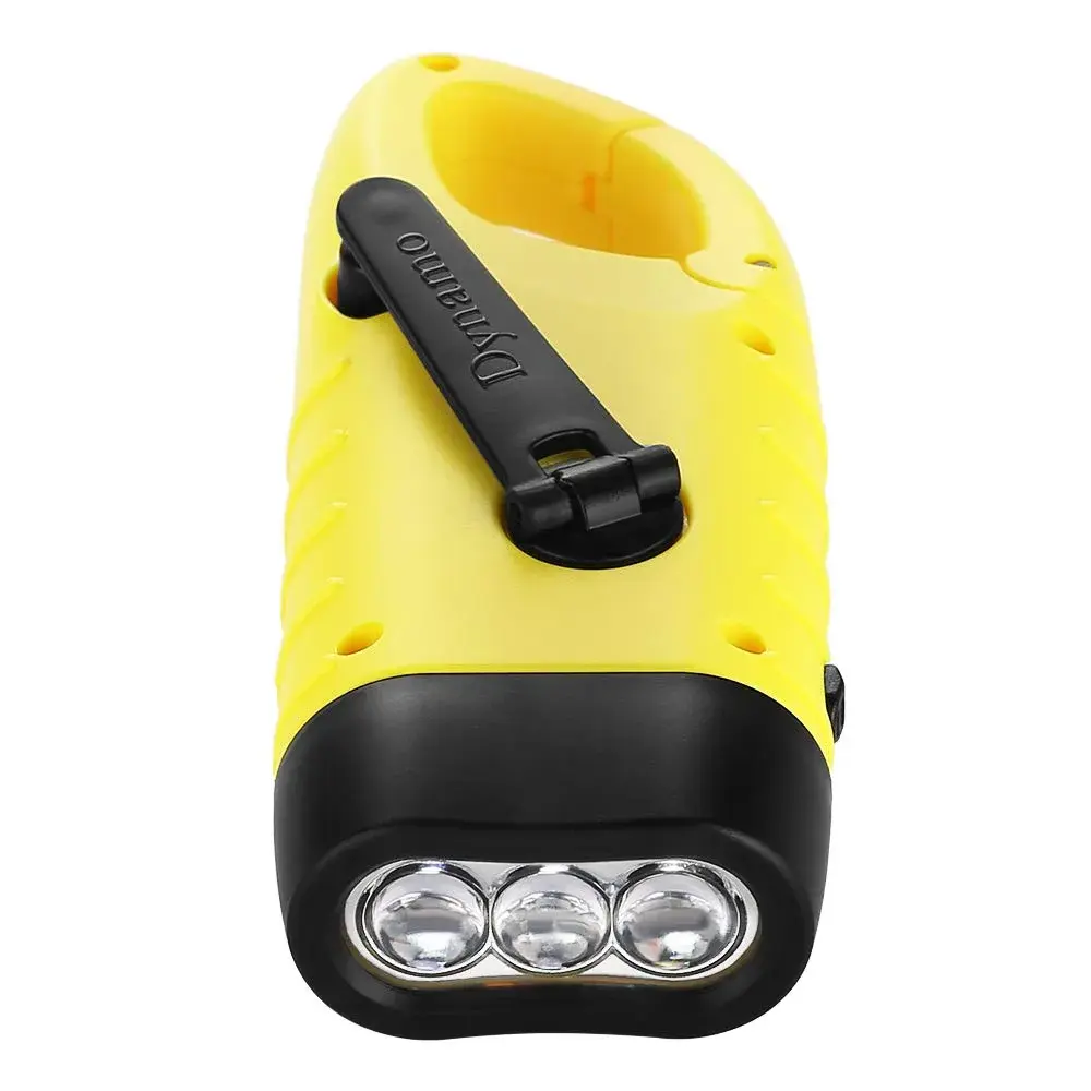 Simpeak Hand Crank Solar Flashlight, Rechargeable LED Dynamo Carabiner Clip Backpack Torch (Yellow, 200 Lumens) - view 5