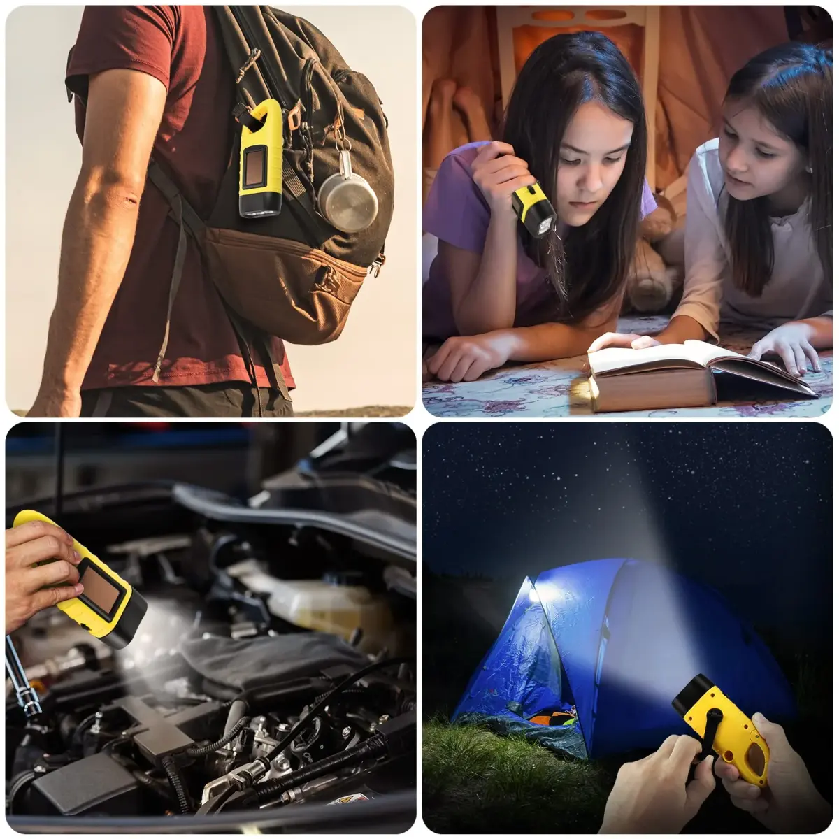 Simpeak Hand Crank Solar Flashlight, Rechargeable LED Dynamo Carabiner Clip Backpack Torch (Yellow, 200 Lumens) - view 7