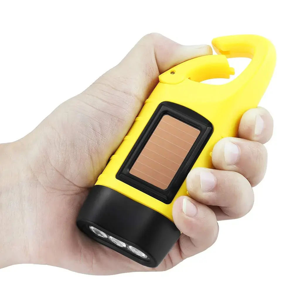 Simpeak Hand Crank Solar Flashlight, Rechargeable LED Dynamo Carabiner Clip Backpack Torch (Yellow, 200 Lumens) - view 8