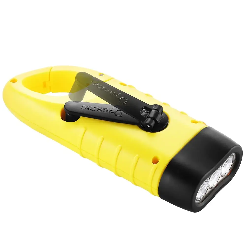 Simpeak Hand Crank Solar Flashlight, Rechargeable LED Dynamo Carabiner Clip Backpack Torch (Yellow, 200 Lumens) - view 2