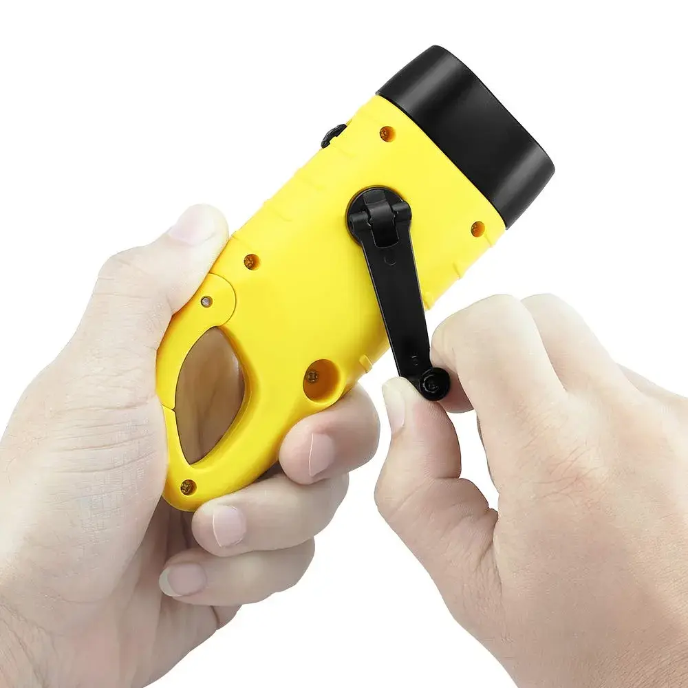 Simpeak Hand Crank Solar Flashlight, Rechargeable LED Dynamo Carabiner Clip Backpack Torch (Yellow, 200 Lumens) - view 3