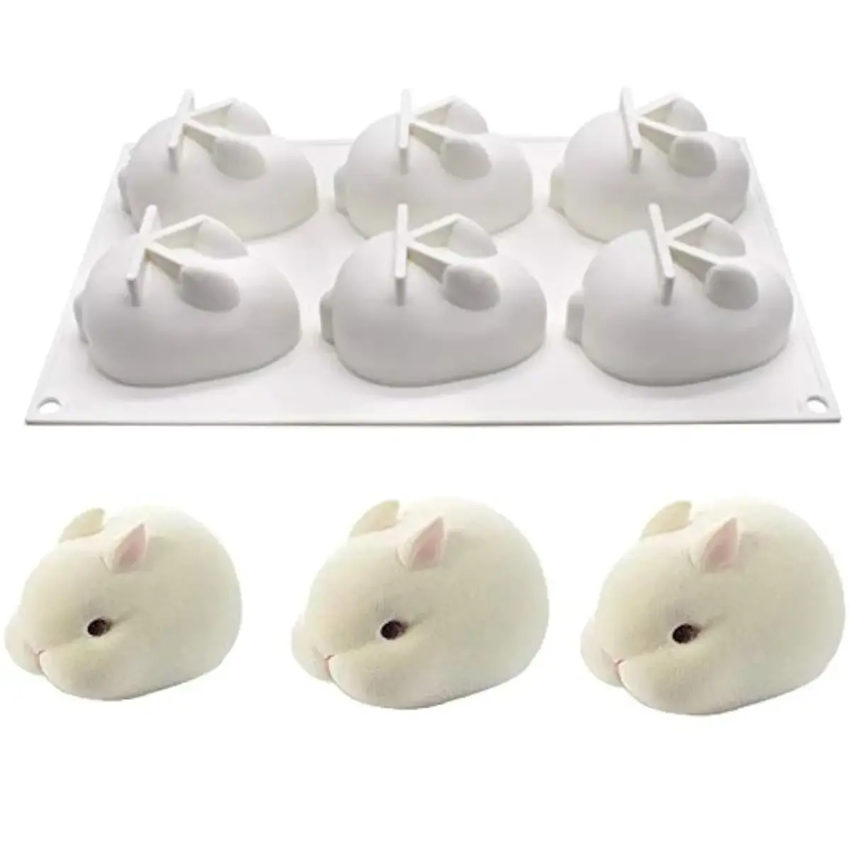 OCPO Kitchen 3D Easter Bunny Silicone Mold, 6 Cavities | Non-Stick Mousse Cake Baking - main product image