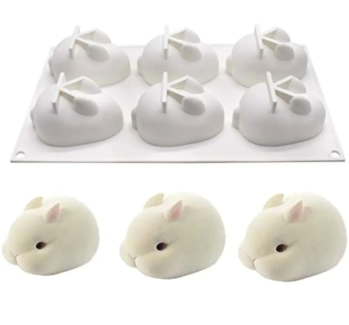 OCPO Kitchen 3D Easter Bunny Silicone Mold, 6 Cavities | Non-Stick Mousse Cake Baking - main product image