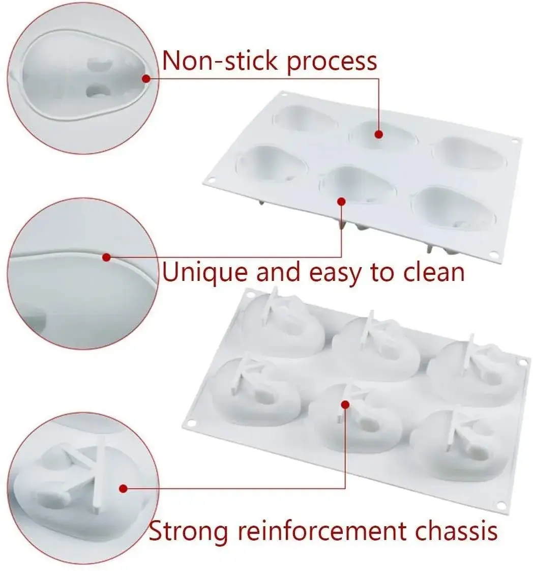 OCPO Kitchen 3D Easter Bunny Silicone Mold, 6 Cavities | Non-Stick Mousse Cake Baking - view 3
