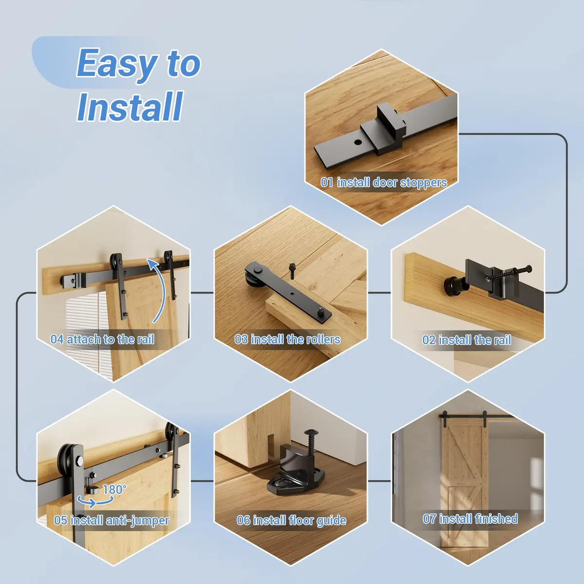 CCJH 6ft Sliding Barn Door Hardware Kit | Heavy Duty I Shape Hanger for 36" Wide Doors - view 5