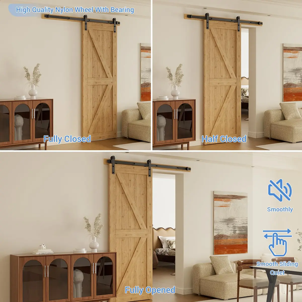 CCJH 6ft Sliding Barn Door Hardware Kit | Heavy Duty I Shape Hanger for 36" Wide Doors - view 3