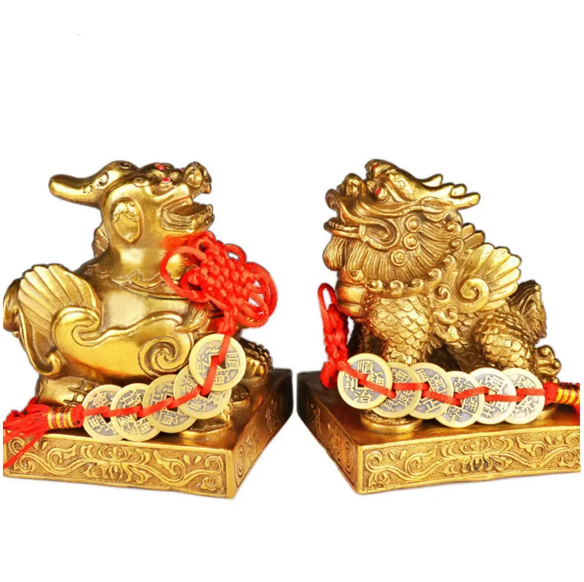 xiulin Feng Shui Bronze Pixiu Pair with Five Emperors Coins | Traditional Decorative Accents - main product image