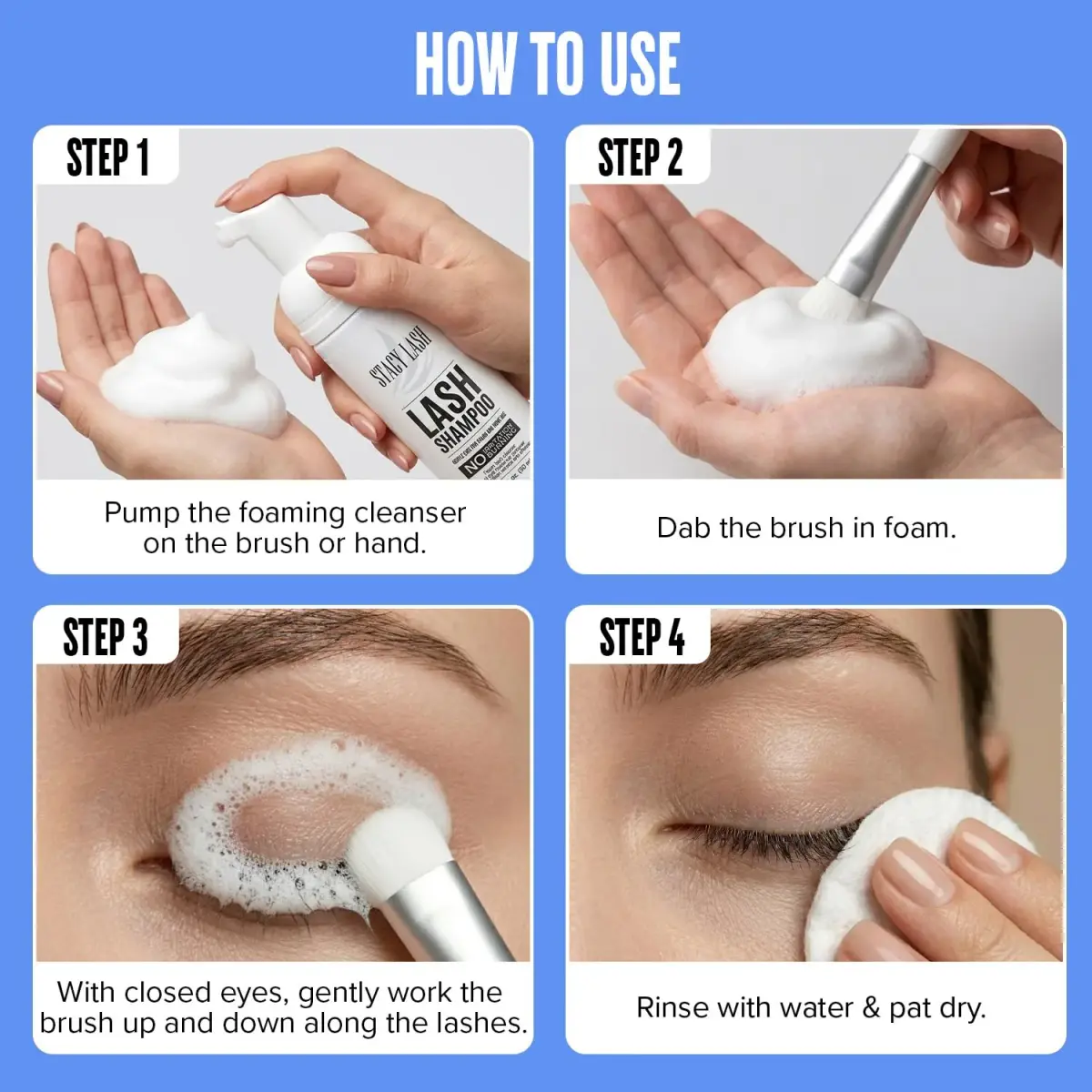 STACY LASH Eyelash Extension Shampoo + Brush 50ml (1.69 fl.oz) | Gentle Foaming Cleanser for Makeup Removal & Lash Aftercare - view 6
