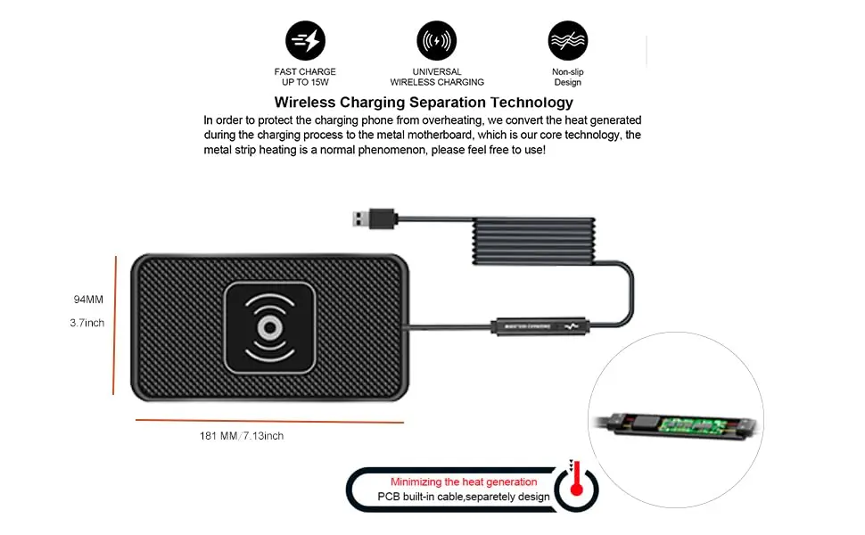 POLMXS Wireless Charger Car Charging Pad 15W | Fast Wireless Phone Charger Compatible with Qi Devices - view 4