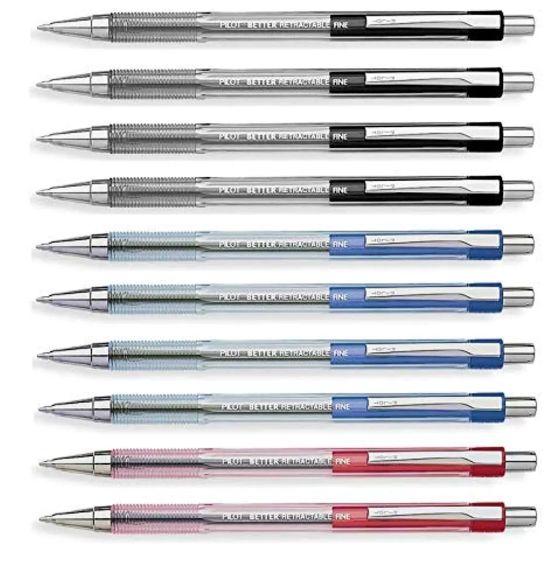 PILOT Better Retractable Ballpoint Pen Bundle 10 Count | Refillable, Fine Point 0.7mm, Stainless Steel Tip - main product image