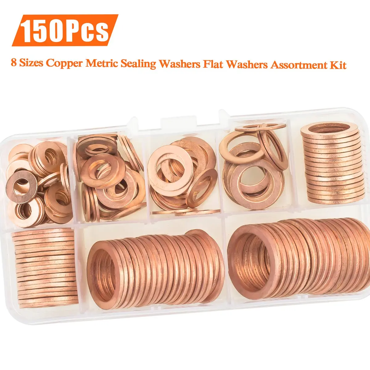 HELIFOUNER Copper Metric Sealing Washers Assortment Kit 150 PCS (M6-M20) | Corrosion Resistant Flat Washers for Electrical & Automotive - view 6