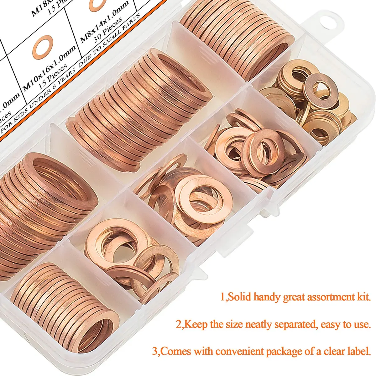 HELIFOUNER Copper Metric Sealing Washers Assortment Kit 150 PCS (M6-M20) | Corrosion Resistant Flat Washers for Electrical & Automotive - view 7