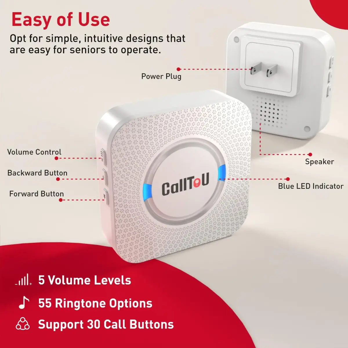 CallToU Wireless Caregiver Pager Alert System 3+3 Pack | 500+ft Range, Waterproof Call Button for Seniors - view 5