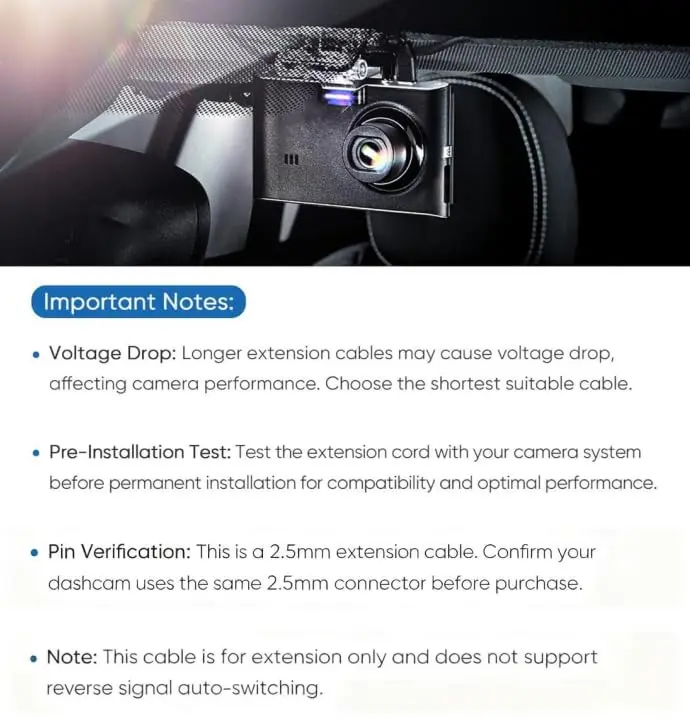 YQMAJIM 2.5mm Extension Cable 2.99 m (9.8 ft) | Stable Signal Transmission for Dash Cam Rearview Backup Cameras - view 6
