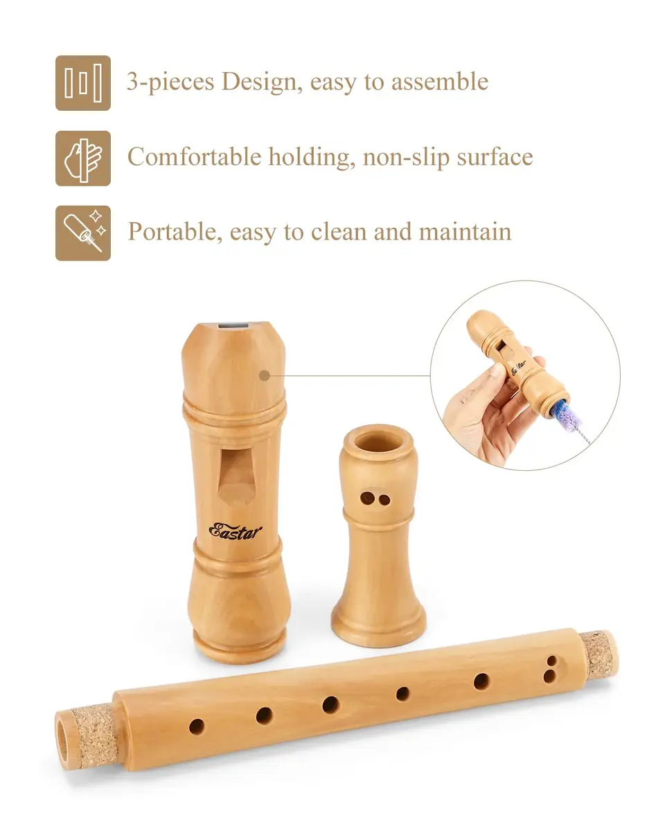 Eastar Baroque Maple Wooden C Soprano Recorder Kid Beginners Kit, ERS-31BM | Classic Baroque Design for Beginners - view 5