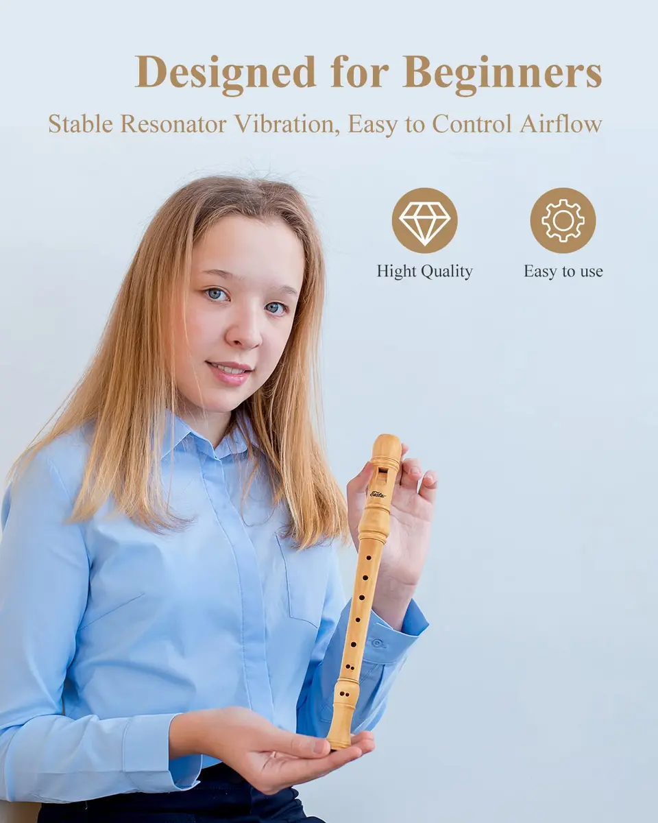 Eastar Baroque Maple Wooden C Soprano Recorder Kid Beginners Kit, ERS-31BM | Classic Baroque Design for Beginners - view 2