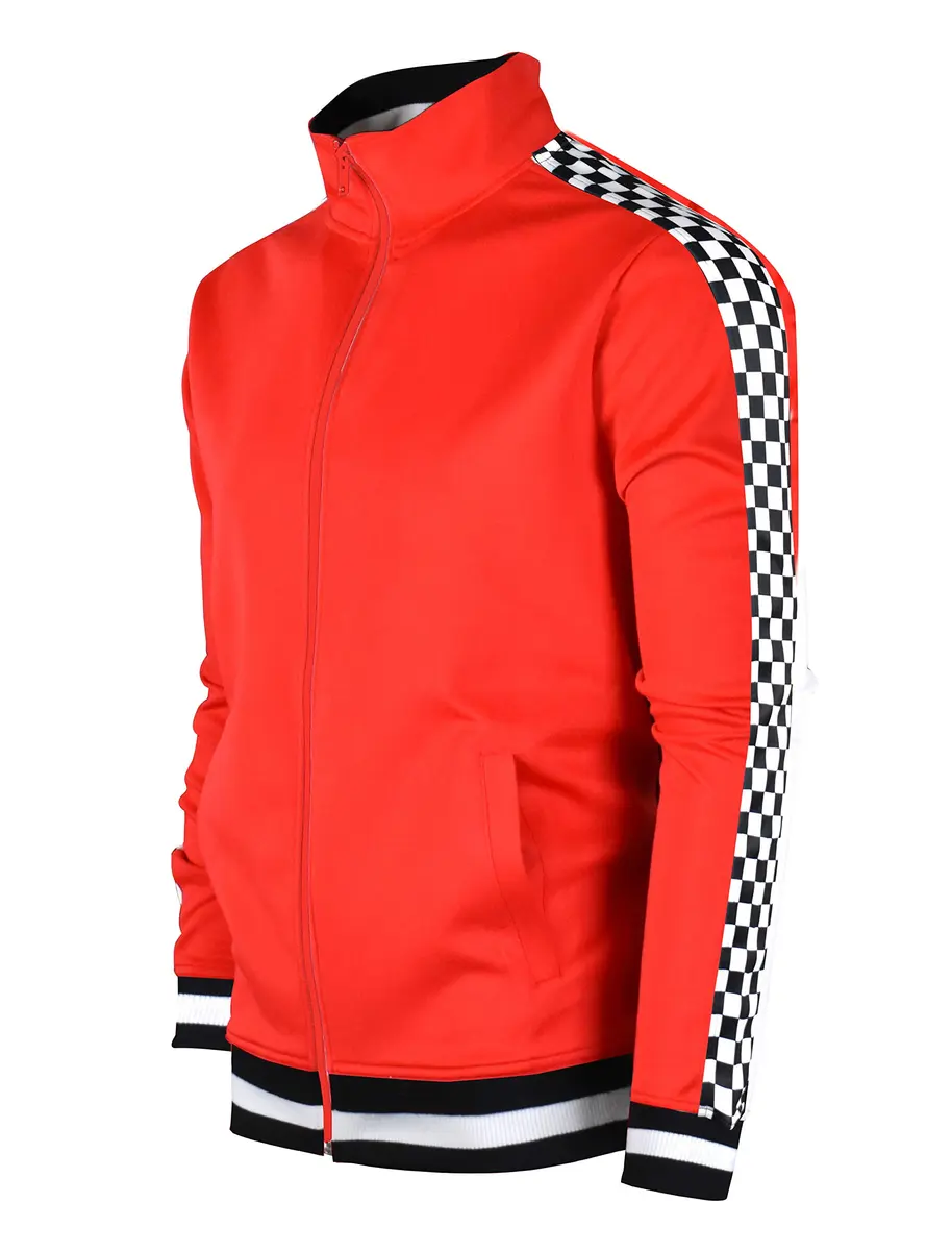 SCREENSHOT Mens Urban Hip Hop Slim Fit Track Jacket - Red | Checker Taped Fashion Top - main product image