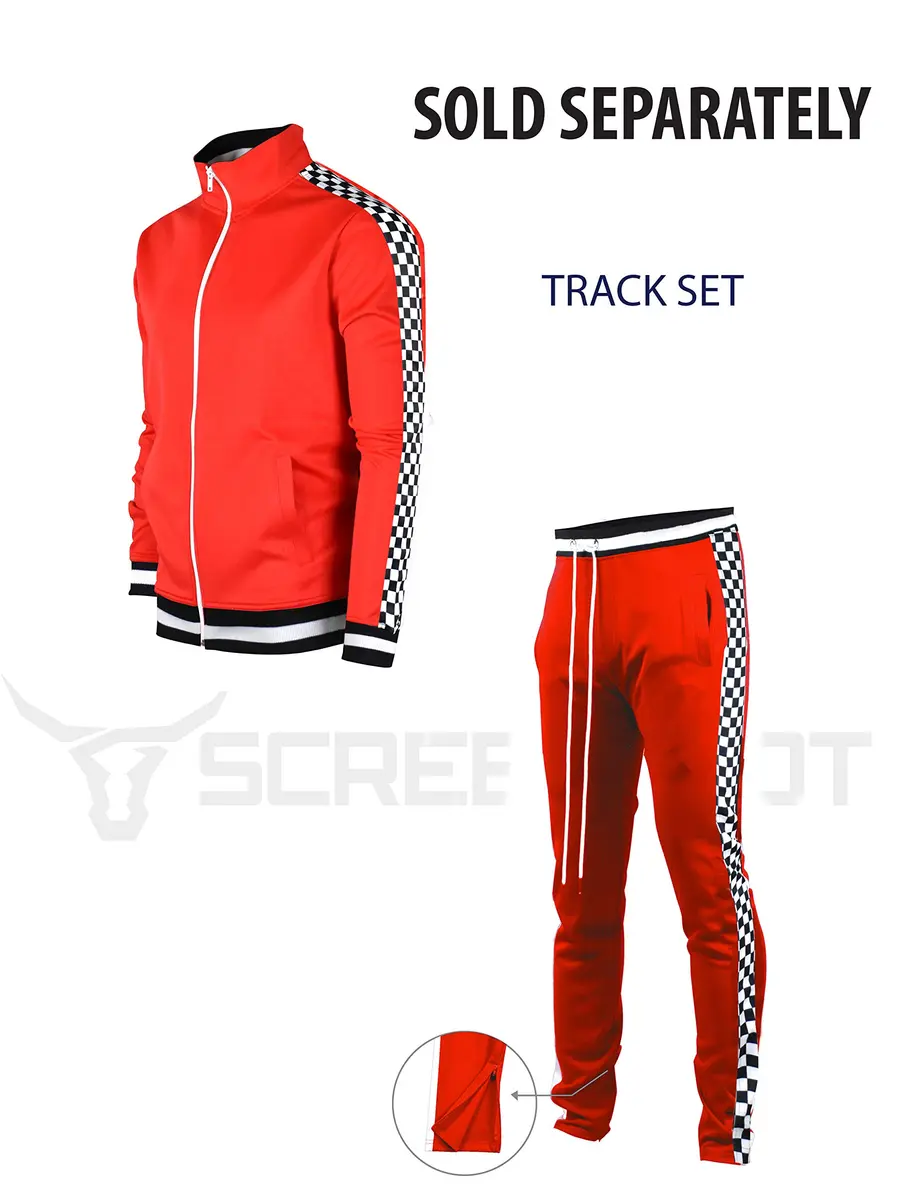 SCREENSHOT Mens Urban Hip Hop Slim Fit Track Jacket - Red | Checker Taped Fashion Top - view 5