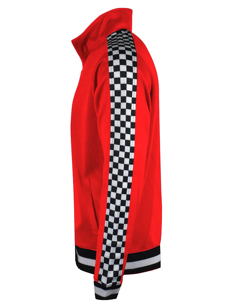 SCREENSHOT Mens Urban Hip Hop Slim Fit Track Jacket - Red | Checker Taped Fashion Top - view 6