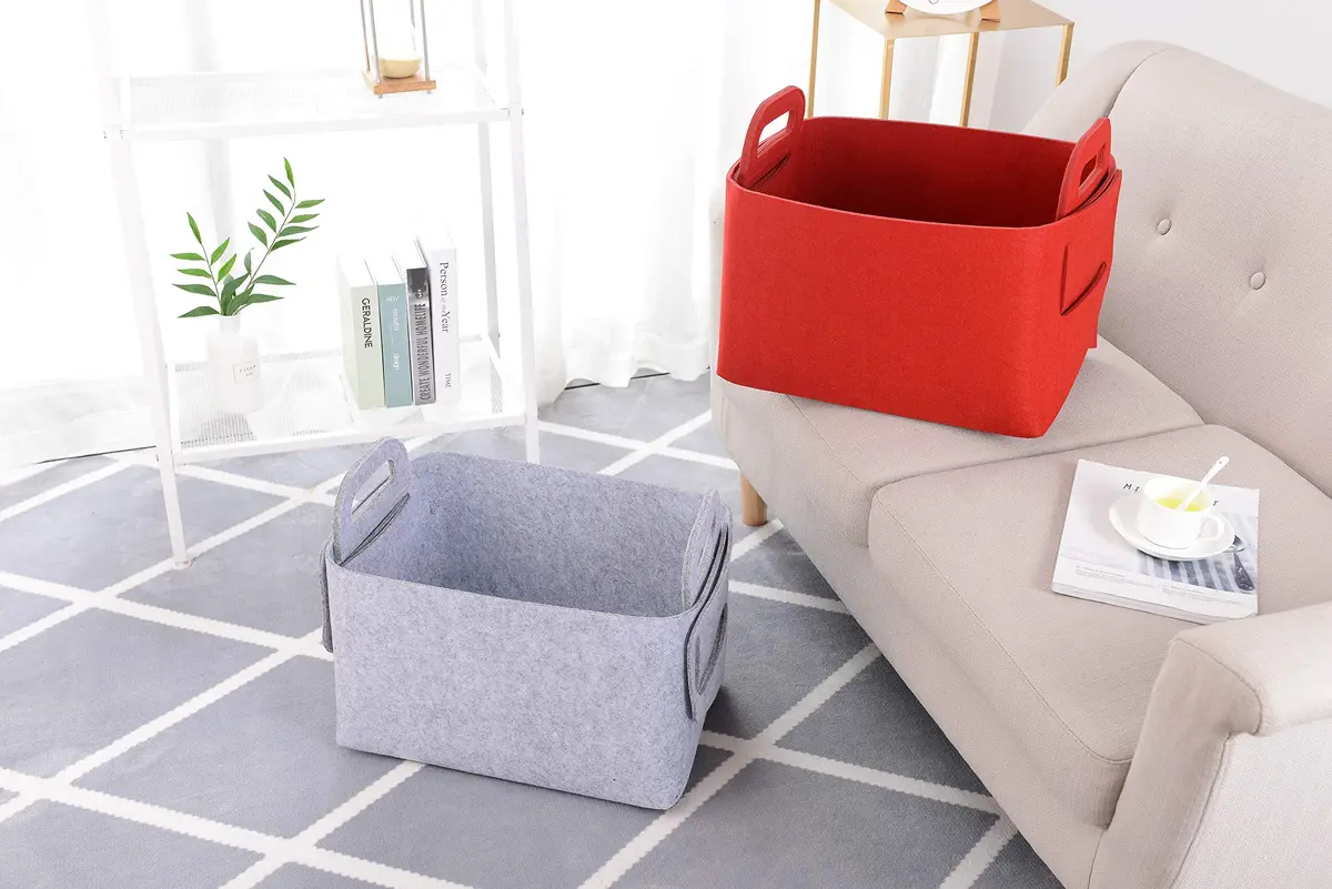 Minoisome Storage Basket Felt Storage Bin Collapsible & Convenient Box Organizer with Carry Handles for Office Bedroom Closet Babies Nursery Toys Laundry (Light grey, 15.7inch (40cm)×11inch (28cm)×10inch (25cm)) | Space-Saving & Eco-Friendly - view 5