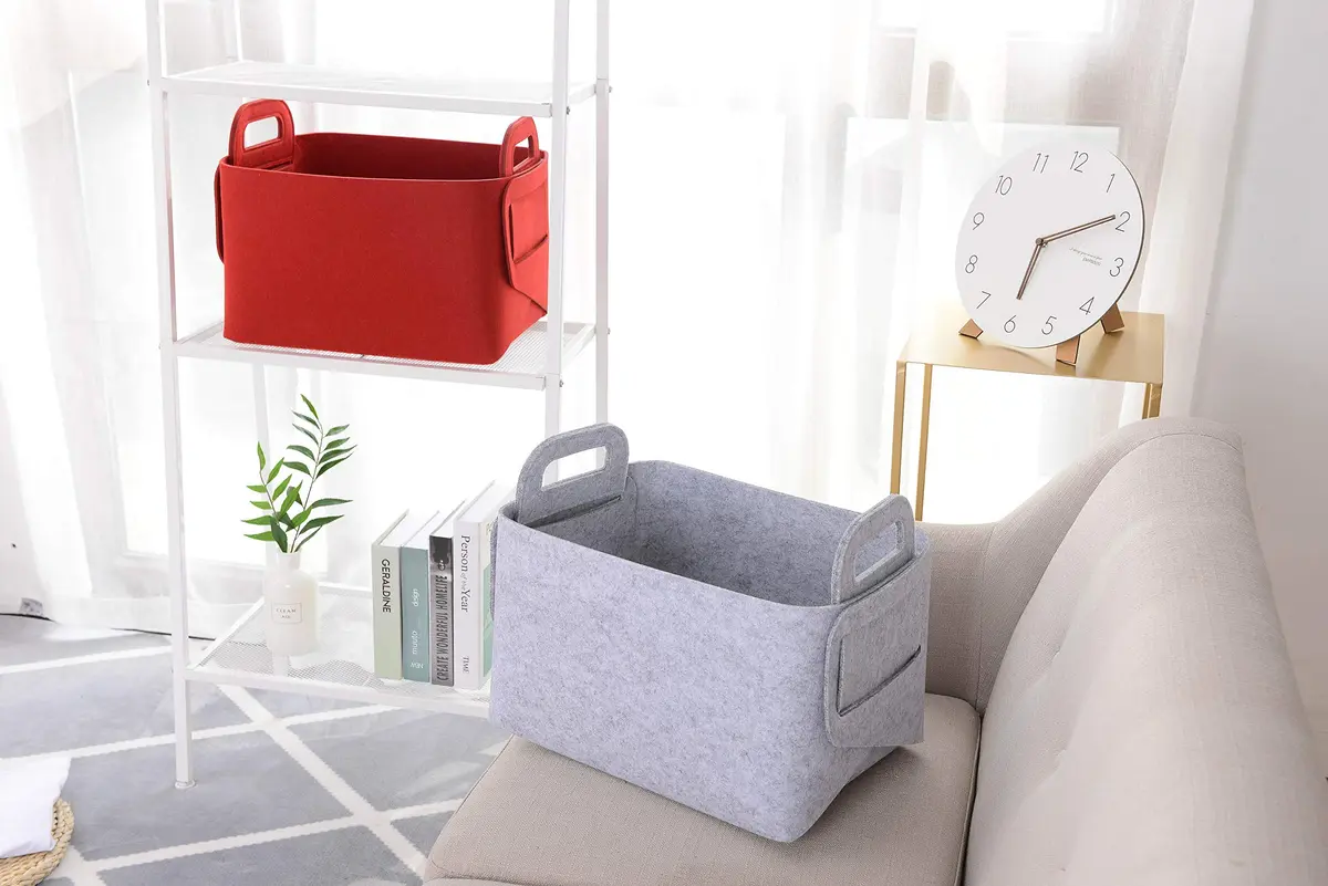 Minoisome Storage Basket Felt Storage Bin Collapsible & Convenient Box Organizer with Carry Handles for Office Bedroom Closet Babies Nursery Toys Laundry (Light grey, 15.7inch (40cm)×11inch (28cm)×10inch (25cm)) | Space-Saving & Eco-Friendly - view 6