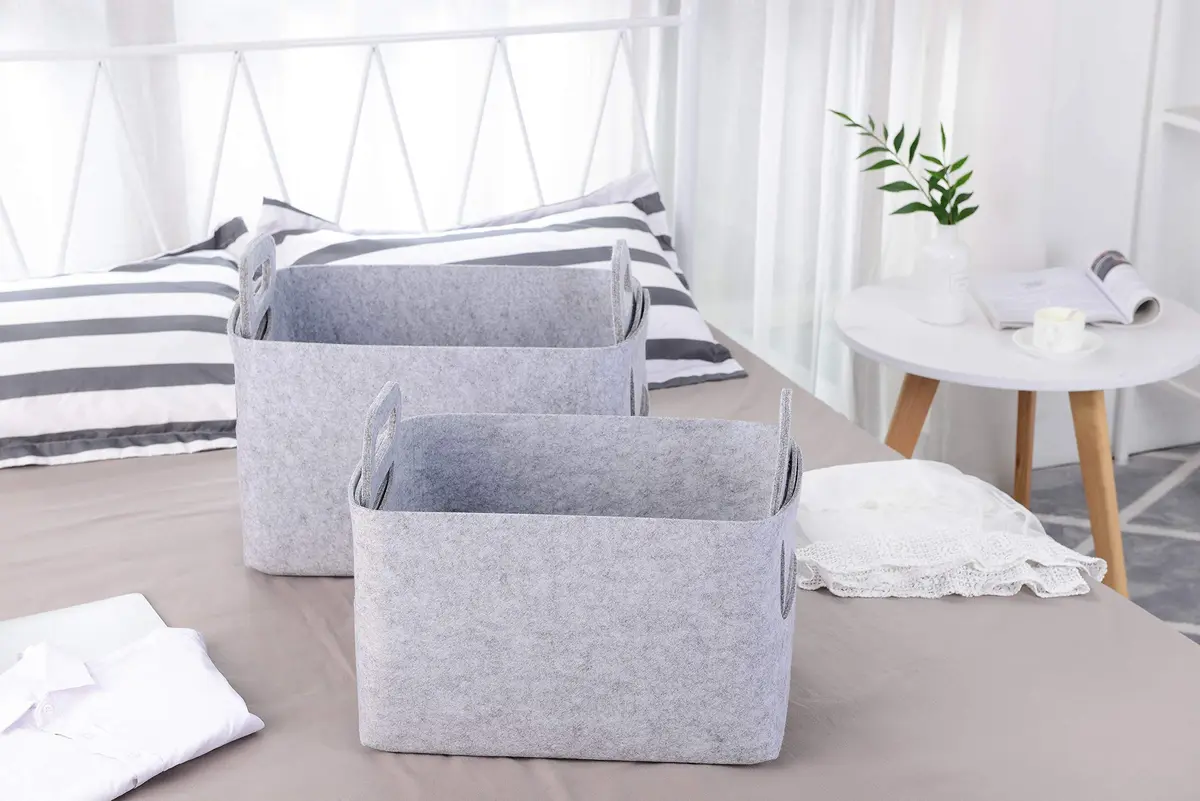 Minoisome Storage Basket Felt Storage Bin Collapsible & Convenient Box Organizer with Carry Handles for Office Bedroom Closet Babies Nursery Toys Laundry (Light grey, 15.7inch (40cm)×11inch (28cm)×10inch (25cm)) | Space-Saving & Eco-Friendly - view 7