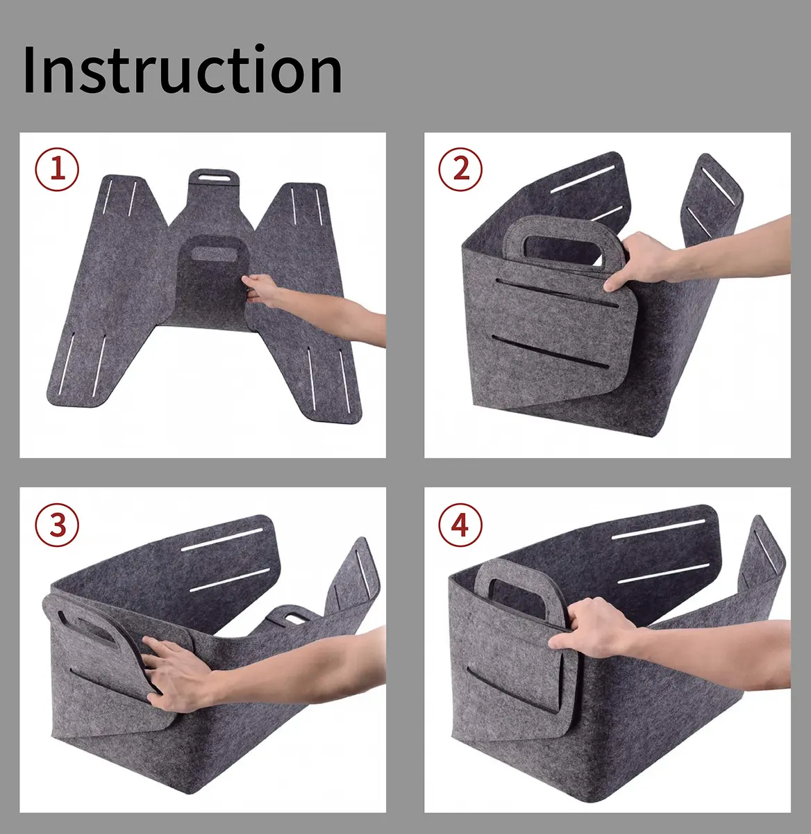 Minoisome Storage Basket Felt Storage Bin Collapsible & Convenient Box Organizer with Carry Handles for Office Bedroom Closet Babies Nursery Toys Laundry (Light grey, 15.7inch (40cm)×11inch (28cm)×10inch (25cm)) | Space-Saving & Eco-Friendly - view 8