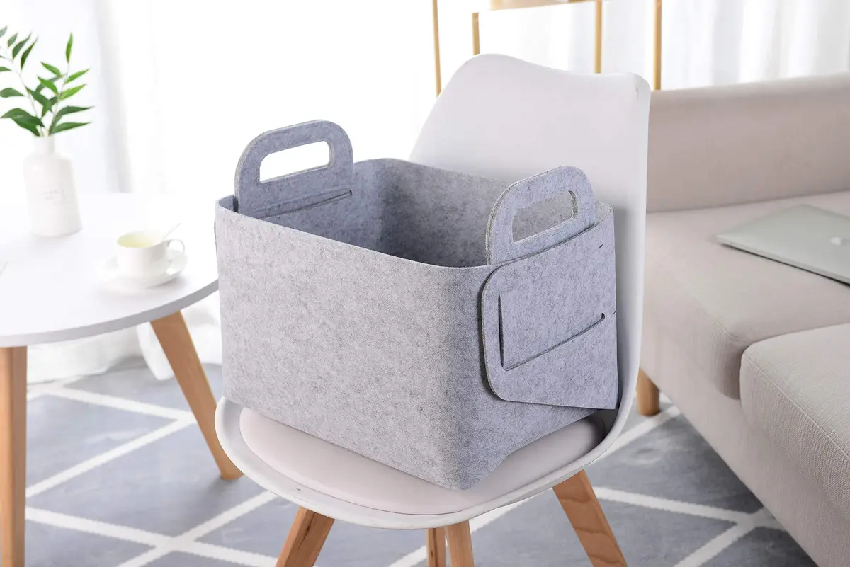 Minoisome Storage Basket Felt Storage Bin Collapsible & Convenient Box Organizer with Carry Handles for Office Bedroom Closet Babies Nursery Toys Laundry (Light grey, 15.7inch (40cm)×11inch (28cm)×10inch (25cm)) | Space-Saving & Eco-Friendly - view 2