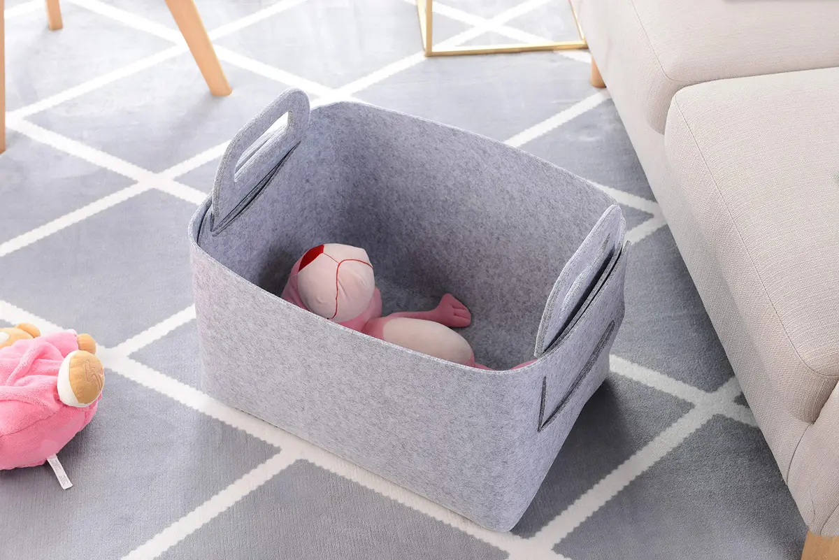 Minoisome Storage Basket Felt Storage Bin Collapsible & Convenient Box Organizer with Carry Handles for Office Bedroom Closet Babies Nursery Toys Laundry (Light grey, 15.7inch (40cm)×11inch (28cm)×10inch (25cm)) | Space-Saving & Eco-Friendly - view 3