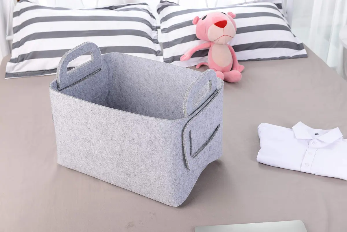 Minoisome Storage Basket Felt Storage Bin Collapsible & Convenient Box Organizer with Carry Handles for Office Bedroom Closet Babies Nursery Toys Laundry (Light grey, 15.7inch (40cm)×11inch (28cm)×10inch (25cm)) | Space-Saving & Eco-Friendly - view 4