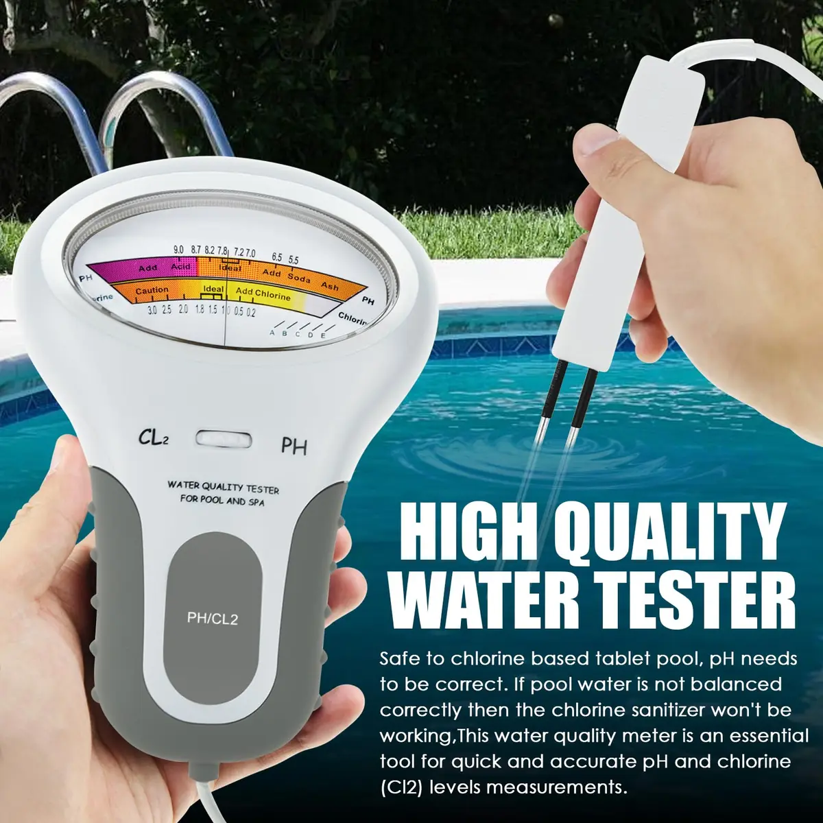 TEKCOPLUS 2-in-1 Pool Water Quality Tester pH & Chlorine Meter | 7.2-7.8 pH Range - view 4