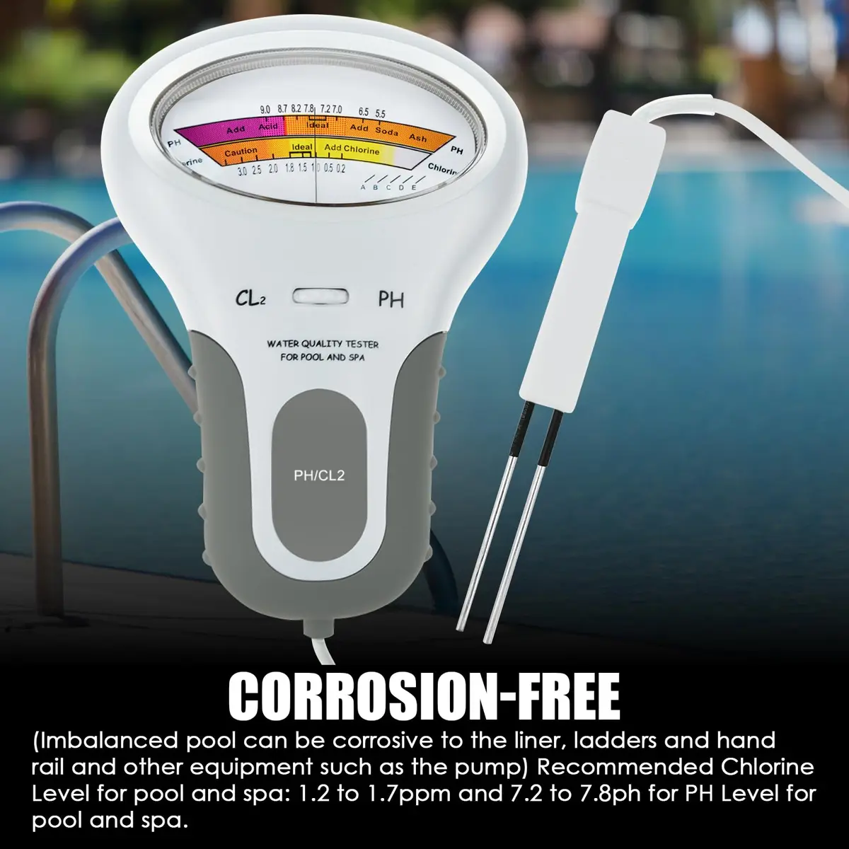 TEKCOPLUS 2-in-1 Pool Water Quality Tester pH & Chlorine Meter | 7.2-7.8 pH Range - view 5